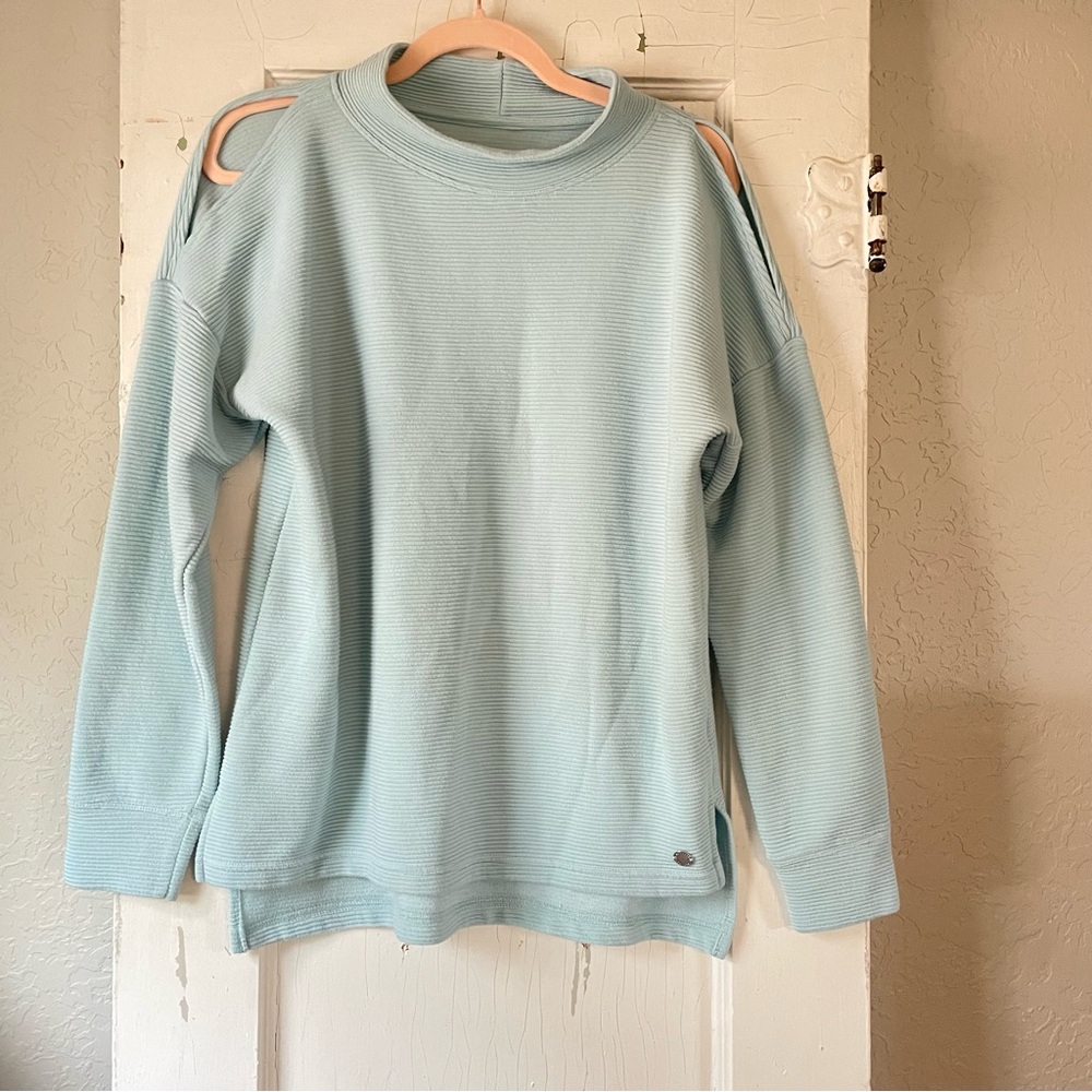 Ideology Light Blue Cut-Out Shoulder Sweater